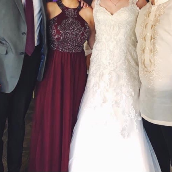 David’s Bridal Halter Top Bridesmaid Dress with Beading Details - Picture 3 of 6